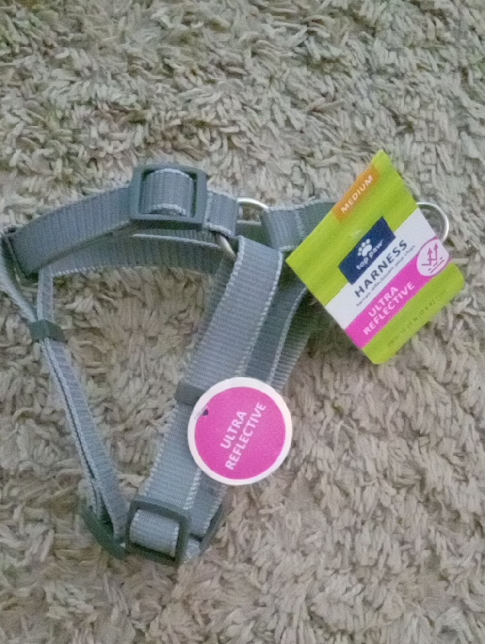 Top Paw Gray Ultra Reflective Dog Harness-sz Medium